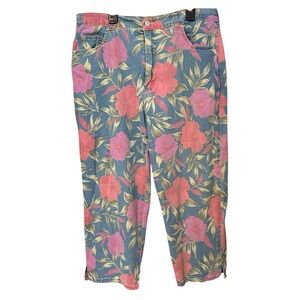 Gloria Vanderbilt Cropped High Rise Wide Leg Floral Blue Jeans Pink Size 18?
